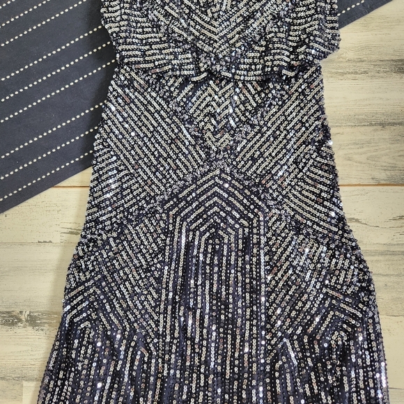 Adrianna Papell Midnight Blue Sequin Embellished Blouson Gown Size 0 - Picture 8 of 14